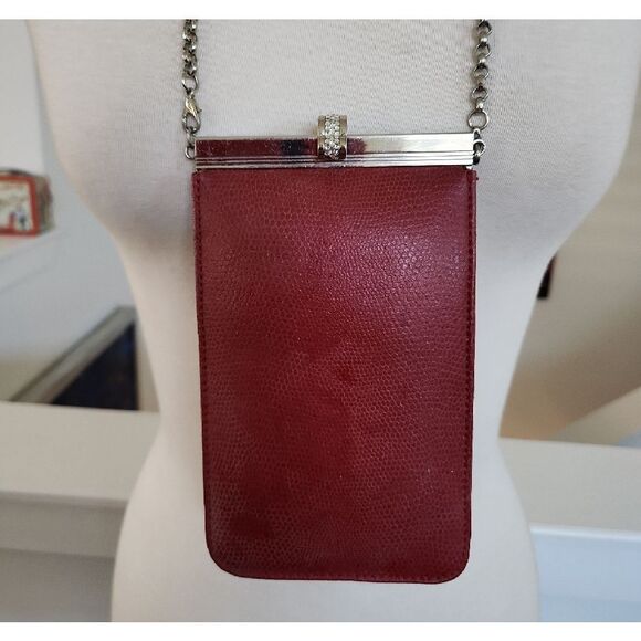 Chic Burgundy Mini Bag with Beaded Chain - Picture 2 of 7